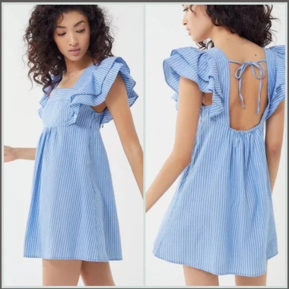 Tie-Back Babydoll Dress Size S Petite blue Striped
